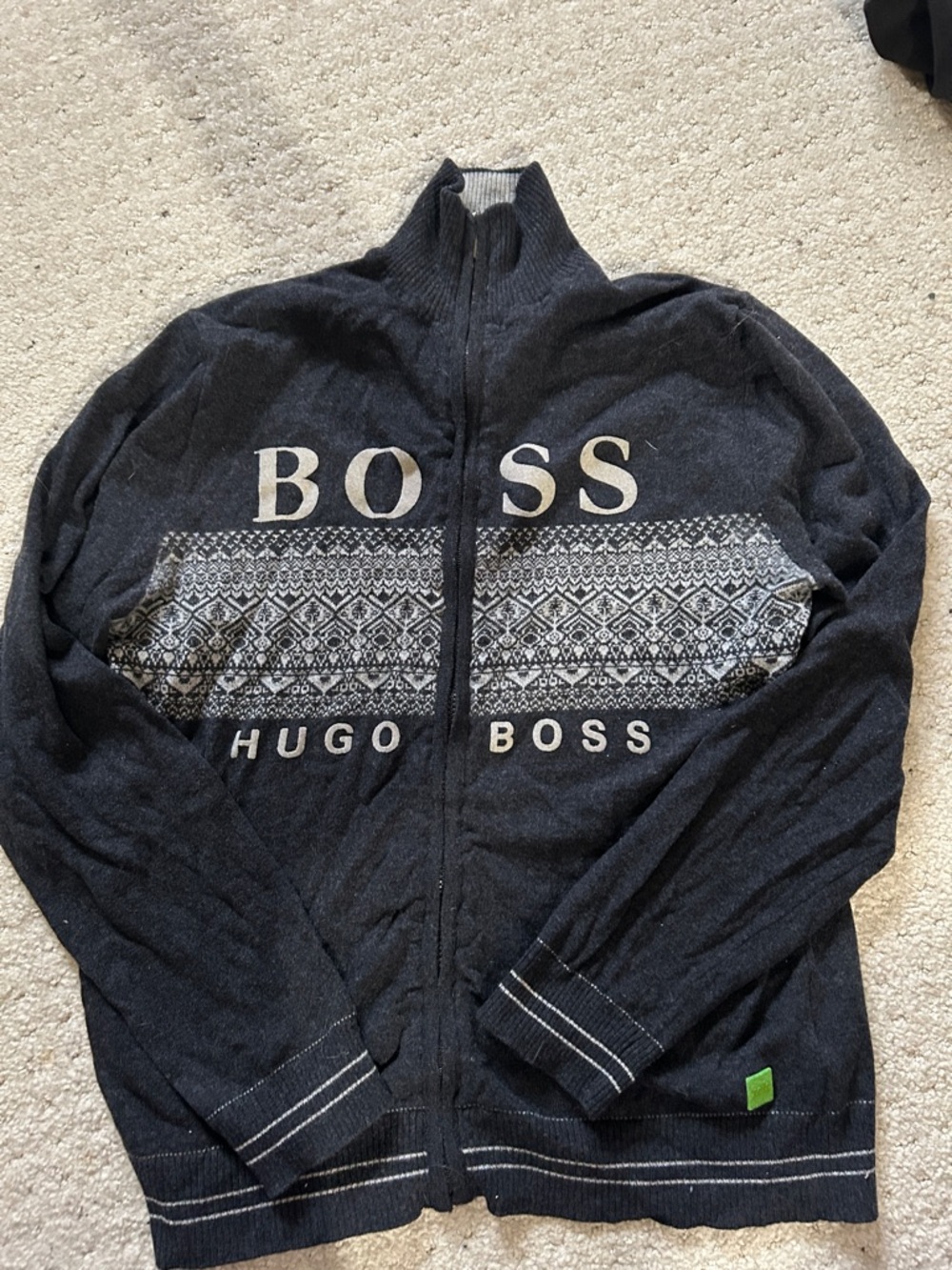 Hugo Boss Navy and Light Gray Zip-Up Knit Jacket